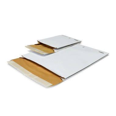 Papierpolstertasche weiß mit Seitenfalte, terra
