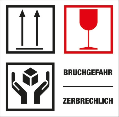 Warnetiketten, Aufdruck "Bruchgefahr/Zerbrechlich", 100 x 100 mm, selbstklebend