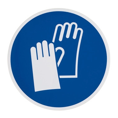 Gebotsschild „Schutzhandschuhe benutzen“, Ø 100 mm, Folie, selbstklebend